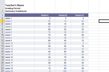 Teachers Gradebook Template