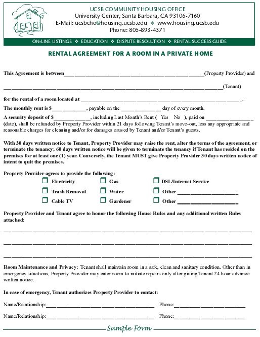 rental agreement for a room in a private home