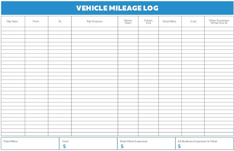 vehicle mileage log template