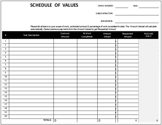 schedule of values template 22